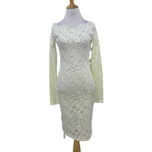 Patty Boutik Floral Lace See Through Cocktail Dress S Small Ivory Long Sleeve